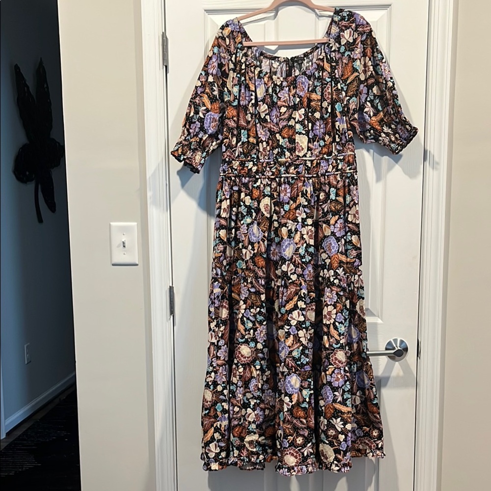 Ann Taylor Cream and Brown Bishop Sleeve Sundress Size‎ 12